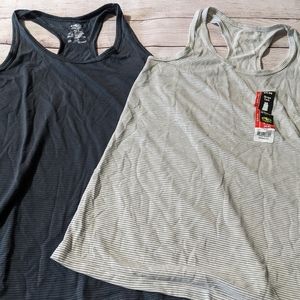 Athletic Works Women's Racer Back Active Tanks Top, Gray & White Stripped, Small